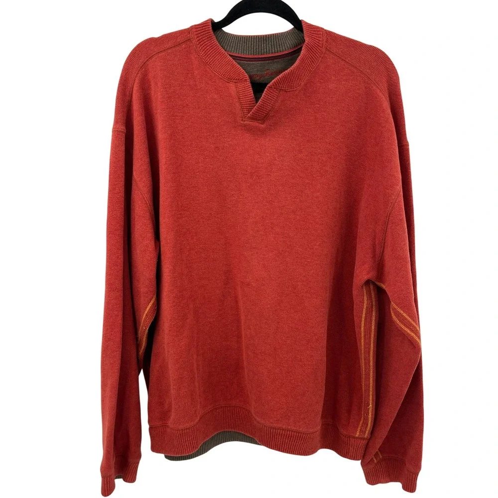Tommy Bahama Men's Orange V-Neck Long Sleeve‎ Cotton Sweater Size L Fall